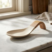 Nacario Akasya Saplı Silikon Tezgah Üstü Kaşıklık | Mutfak Kirli Kaşık Altlığı | Şık ve Dayanıklı | Salça Lekesi Tutmaz | 21 cm Boy