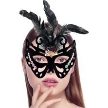 Tahtakale Siyah Süet Tüylü Kelebek Figür Parti Maskesi