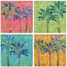 Nacario Coasterstone Paradise Palms Emici Bardak Altlıkları (4'lü Set), 4-1/4", Çok Renkli
