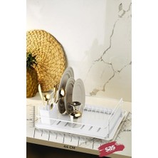 Nacario Ömür Boyu Paslanmaz Bulaşıklık Bulaşık Sepeti Tek Katlı Tabaklık Termo Plastik Kaplama Beyaz Tbk-01