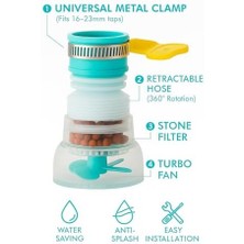 Nacario 360° Dönebilen Akordiyon Musluk Filtresi Su Tasarruflu Kireç Önleyici Esnek Başlık Filtreli Aparat Mutfak ve Banyo Uyumlu Asorti Renkli