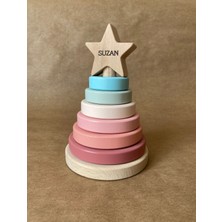 Özgürce Isme Özel Ahşap Yıldız Halka Kule, Montessori Eğitici ve Dekoratif Oyun