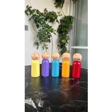 Özgürce El Yapımı 5’li Duygu Ifadeli Ahşap Peg Bebek Seti