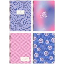 Nacario A4 Spiralli Karton Kapak 4'lü Set Kareli Okul Defteri 80 Yaprak - Ders Programlı Mavi Disko