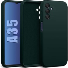Nacario Galaxy A35 ile Uyumlu Kadife Astarlı Koyu Yeşil Mat Silikon Kılıf – Ince & Esnek, Leke ve Suya Dayanıklı
