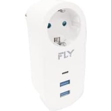 Nacario Fly Fly 3400 Termal Akım Korumalı, Çocuk Korumalı, 2 x USB Type-C, 1 x USB Type-C, Tekli Priz, Beyaz