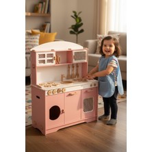 Özgürce Hazeranlı Elizya Pembe Servis Seti ve LED Işıklı Montessori Çocuk Mutfak Seti