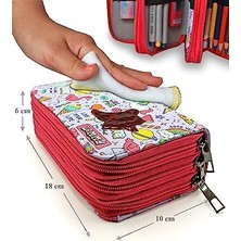 Nacario Kalem Kutusu - Desenli Kawai Organizer Kalemkutu Vegan Deri Üç Bölmeli Kalemlik