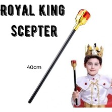 Tahtakale Çocuk Boy Altın Renk Kral Tacı ve Kırmızı Topuzlu Kral Asası