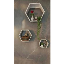 Safir Design 3'lü Dekoratif Altıgen Duvar Rafı Seti - Sert Plastik Modern Renk Seçenekli Geometrik Petek Raf