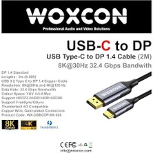 Nacario Usb-C To Display Port Cable, Dp1.4, USB 3.2 Standart, 8k 30Hz, 4K 120Hz Desteği, Thunderbolt 4, Thunderbolt 3, 2 Metre, En Yeni Model