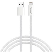 Nacario BL74 Örgülü 3A.2M Data ve Şarj Kablosu, Bükülmeye Dayanıklı, Hızlı Şarj, USB Lightning, Beyaz