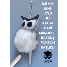 Seyfi Kırtasiye 0.5 mm Iğne Uçlu Jel Tükenmez Kalem Mavi Mürekkep Baykuş Ponpon Başlıklı