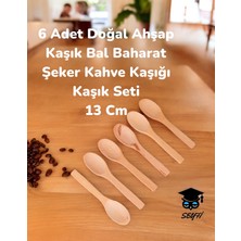 6 Adet Doğal Ahşap Kaşık Bal Baharat Şeker Kahve Kaşığı Kaşık Seti 13 cm