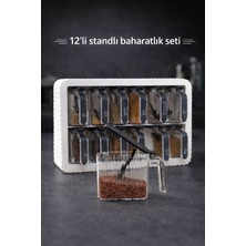 Eba Home 12 Li Standlı Kendinden Yapışkanlı Kaşıklı Baharatlık Takımı-Kulplu Baharatlık Beyaz