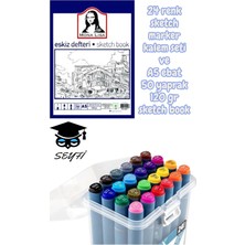 Seyfi Kırtasiye A5 Ebat 50 Yaprak 120 gr Sketch Book ve 24 Renk Sketch Marker Kalem Seti
