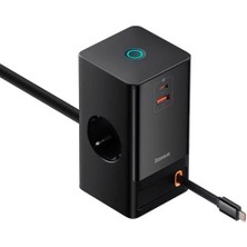 Nacario Powercombo Dijital Priz 2AC+1U+1C+GERI Çekilebilir-C 65W 1.5m Güç Kablosu ile Ab Siyah