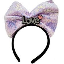 Tahtakale LED Işıklı Gümüş Love Yazılı Lila Fiyonk Taç