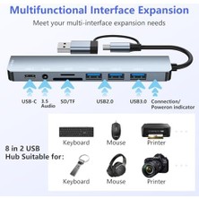 Nacario USB C Hub, 8'i 1 Arada USB Hub 3.0 Çok Portlu Adaptör, USB 3.0 Bağlantı Noktaları, Sd/tf Kart Okuyucu, Usb-C ve 3 x USB 2.0 Veri Bağlantı Noktaları, 3,5 mm Ses Bağlantı Noktaları,  Air