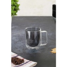 Tahtakale Çift Cidarlı Cam Kupa Gri Renk