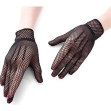 Tahtakale Siyah Renk Likralı File Eldiven Parmaklı Örgü Eldiven Yetişkin Boy