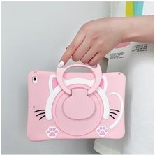 Nacario Galaxy Tab A9 Plus (11 Inç) ile Uyumlu Standlı Askılı Karakterli Çocuk Kılıfı Kedi Pembe