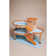 Özgürce Renkli Ahşap Oyuncak Araba Garajı, 3 Katlı Otopark Seti, Kaydıraklı, Montessori Uyumlu