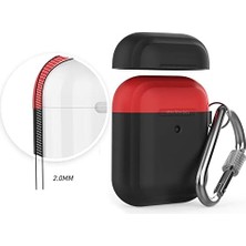 Nacario Airpods 1-2 Nesil Uyumlu Silikon Kılıf – Mat Yumuşak Dokulu, Darbe Emici, Kemer Klipsli Karabina, Kablosuz Şarj Destekli, Yedek Üst Kapak Hediyeli, Toz Geçirmez Koruyucu Kılıf Siyah