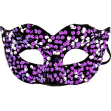 Tahtakale Mor Renk Arkadan Lastikli Pul Payet Işlemeli Balo After Parti Maskesi