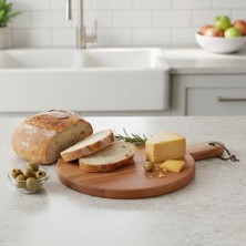 Nacario Akasya Ahşap Yuvarlak Sunum Tabağı (20X30 Cm) | Doğal Saplı Peynir, Şarküteri, Pizza ve Meze Servis Tahtası | Küçük Boy Modern Ahşap Sunumluk (1.2 cm Kalınlık)