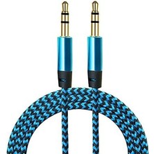 Nacario Aux 3.5mm Data Ses Örgü Kablo Mavi
