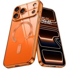 Nacario - 17 Pro Max ile Uyumlu Kılıf Tam Kamera Korumalı ile Uyumlu Turuncu Kenarlı Arkası Şeffaf Kapak