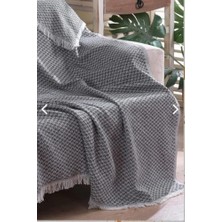 Nacario Koltuk Örtüsü Natural Pamuklu Koltuk Şalı Çekyat Örtüsü 170X210 (Lacivert-Krem)