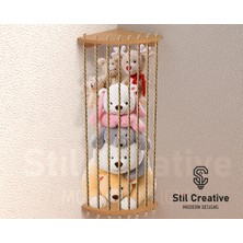 Özgürce Ahşap Köşe Peluş Oyuncak Rafı, Montessori Çocuk Odası Dekoru