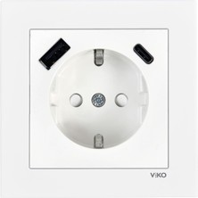 Nacario 55 Beyaz USB Type A ve C ve Topraklı Priz Çarpma Karşıtı C1 Mekanizma Çabuk Bağlantı