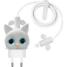 Nacario Kablo Koruyucu ve Şarj Adaptör Için Kılıf Figürlü Silikon Crtn-Fgr-Ct-Ktn-Byz [ ile Uyumlu Kılıf - Beyaz]