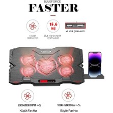 Nacario Sx-25 Faster 9-15,6" 5 Fanlı Notebook Soğutucu Stand Telefon Standlı Siyah