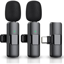 Nacario K9T2 Type-C Bağlantılı, 360° Ses Yakalama, Gürültü Azaltma Özellikli;, iPad ve iphone 15 ve 16/plus/pro/promax ve 17/pro/promax Uyumlu Kablosuz Çiftli Yaka Mikrofonu