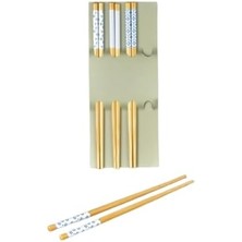 Nacario Bambu Yemek Çubuğu Seti, 23 Cm, Siyah Beyaz Desenli, 4 Çift (Mavi)