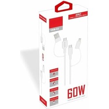 Nacario Yetty 60W 4in1 Type-C,lightning ile Uyumlu,usb-A Data ve Hızlı Şarj Kablosu 1.2m Beyaz YKB-41B (Yerli Üretim)