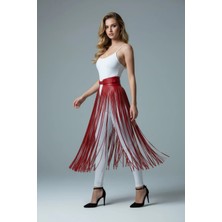 Esranın Dünyası Kırmızı Etek Uzun Püskül Detaylı Etek Suni Deri Etek - BRF1003 RSPER34-ESRDNS