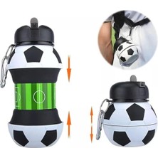 Nacario Katlanabilir Silikon Su Şişesi, 550ML Katlanabilir Su Şişesi, Karabinalı, Bpa Içermeyen, Açılır Kapaklı, Futbol Topu Desenli, Okul, Kamp ve Hediye Için