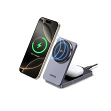 Nacario Magflow Qi2 Sertifikalı 15W Şarj Istasyonu, Magsafe ile Uyumlu 2'si 1 Arada Manyetik Şarj Istasyonu, 16,16 Pro,16 Pro Max,15,14,13,airpods Için Katlanabilir Kablosuz Şarj Cihazı