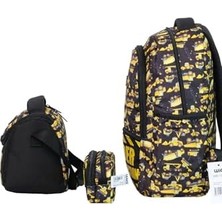 Nacario Wia Iş Makineleri Baskılı Erkek Çocuk Üçlü Okul Çanta Seti - Siyah-Sarı