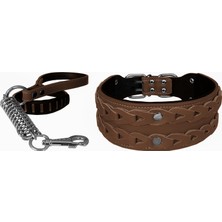 Mestore Markapet Elegance Deri Işlemeli Lüks Köpek Tasma Seti Xl 7 Cm*60-68 cm Kahverengi - DR-5006