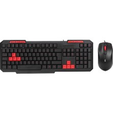 USB Kablolu Klavye - Mouse Set Kırmızı Tuşlu Q Klavye 1600DPI Mouse (4887)