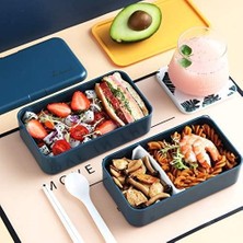 Nacario 2 Katlı Yemek Kabı, Çatal Kaşık Setli, Taşıma Kayışlı, Büyük Boy