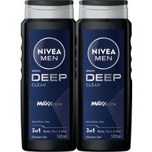 Nacario Men Erkek Deep Dimension Banyo ve Duş Jeli 500ML, 3ü 1 Arada Komple Bakım, Vücut Saç Yüz, X2 Adet