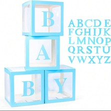 Cugy Parti Malzemeleri Şeffaf Harfli Mavi Kutu ve Balon Seti Kendin Yap Bebek Çocuk Doğum Günü Süsleme