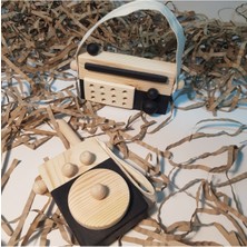 Özgürce Ahşap Elyapımı Bebek Telsiz ve Radyo Oyuncak Seti, Montessori Hediye